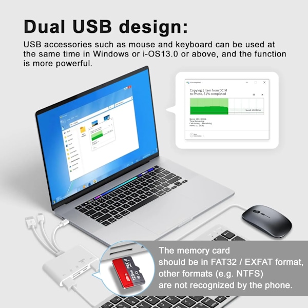 5 i 1 USB OTG adapter med lade port