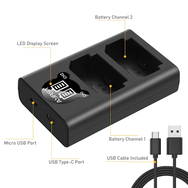 Dobbel LED USB Batteri lader Kompatibel med sony A7III A7RIII a73 a7r3 A9 kameraer