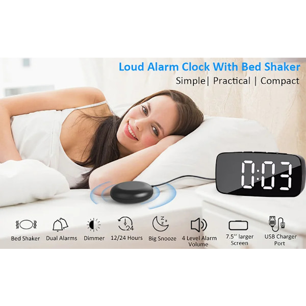 Super högt vibrerande alarm klocka med säng shaker