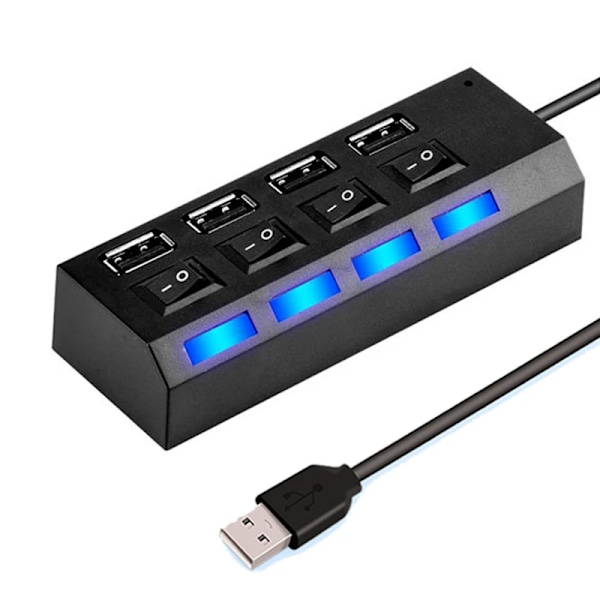 Hög Speed 7 Portar USB HUB 2.0 Adapter Expander Multi USB Splitter Multiple Extender med LED Lampa