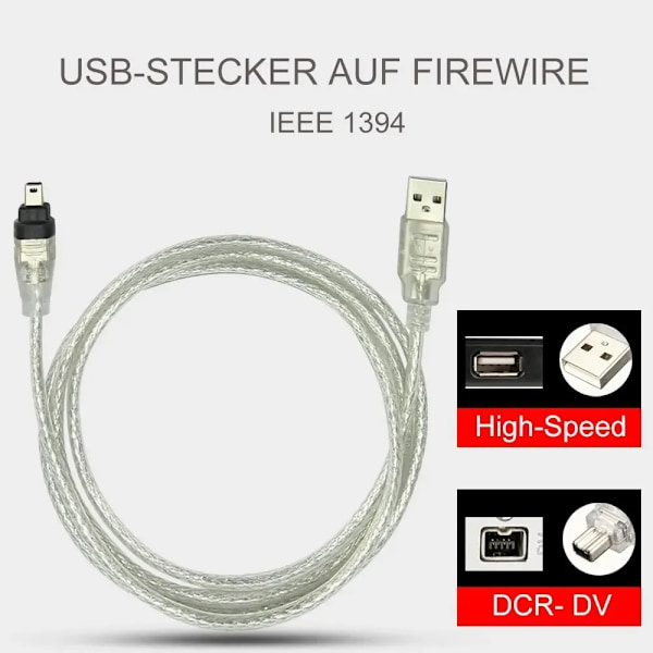 USB Data Kabel IEEE 1394 4 Pin to USB Mini Plug Firewire