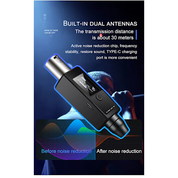 Trådløs mikrofon konverter XLR sender og modtager til dynamisk mikrofon guitar modtager transmission adapter VK-38 UHF