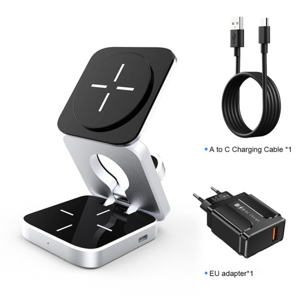 3 In 1 Foldbar Magnetisk Trådløs Oplader Stativ Til iPhone 14, 13, 12 Pro/Max/Plus, AirPods 3/2 Station Dock