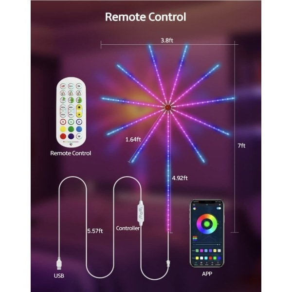 Smart Fyrværkeri LED Lys RGB Drømme Farve til soveværelse App Kontrol Jule gave