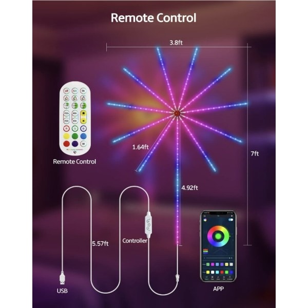 Smart Fyrverkeri LED Ljus RGB Dröm Färg för sovrum App Kontroll Jul present