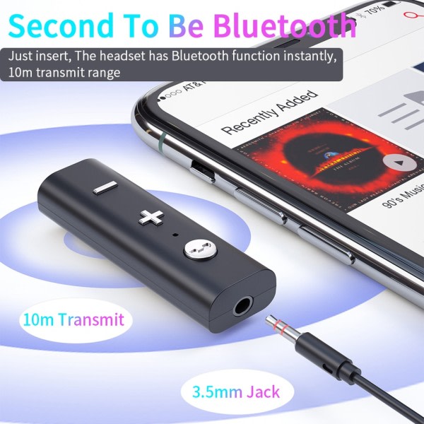 Bluetooth Adapter 5.0 Trådløs Bluetooth Mottaker For 3,5mm Jack Øretelefon Aux Bluetooth Sender Audio