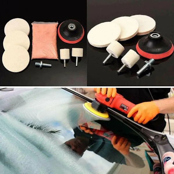 8 deler 4 OZ Cerium Oxide Pulver Klokke Glass Skjerm Windows Polering Kit Rengjøring Ripe Fjerning Polering Backing Pad