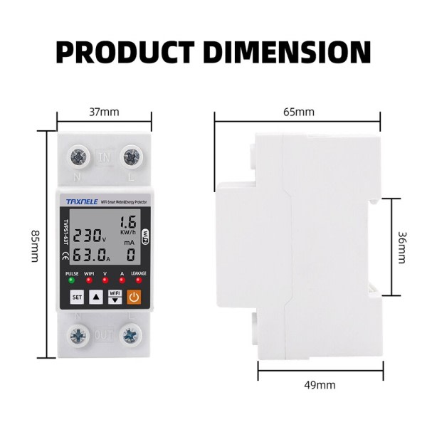 WiFi Smart Earth Läckage Över Under spänning Protector Relä Enhet Switch Breaker