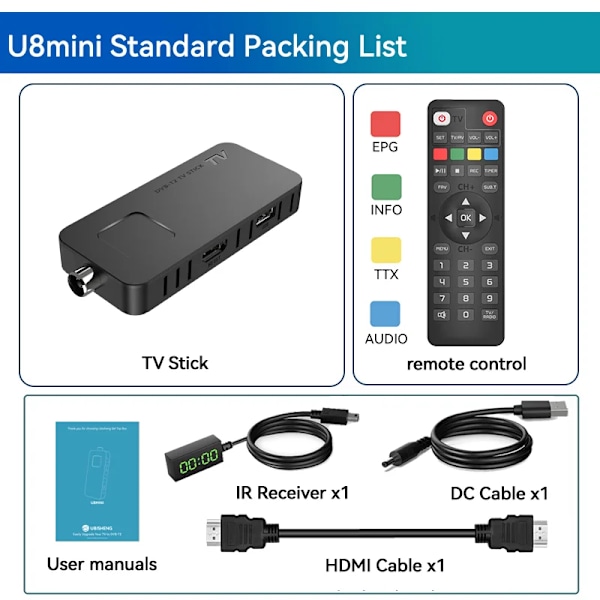 Mini TV tuner HEVC 10Bit U8mini Digital Terrestrisk mottaker