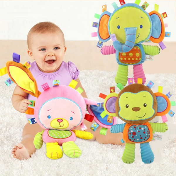 Baby mærker udstoppede dyr blødt legetøj lovey elefant plys klokke legetøj indbygget rangler sensorisk legetøj