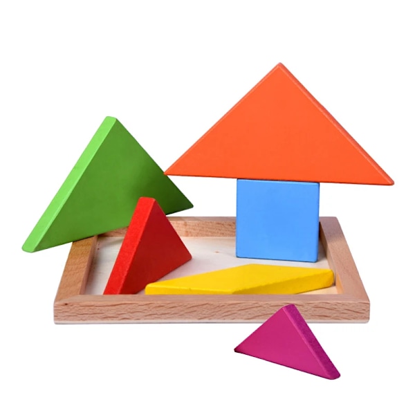Trä tangram pussel för barn med 7 färgade bitar pedagogisk hjärnteaser lärande leksak