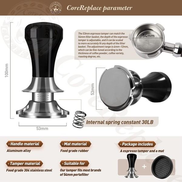 Säädettävä syvyys vaa'alla 30lb espresso jouset kalibroitu tamppaus ruostumaton teräs litteä jalusta matolla