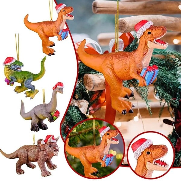 Jul pynt dinosaur hængende vedhæng tegneserie akryl dinosaur jule træ bil pynt