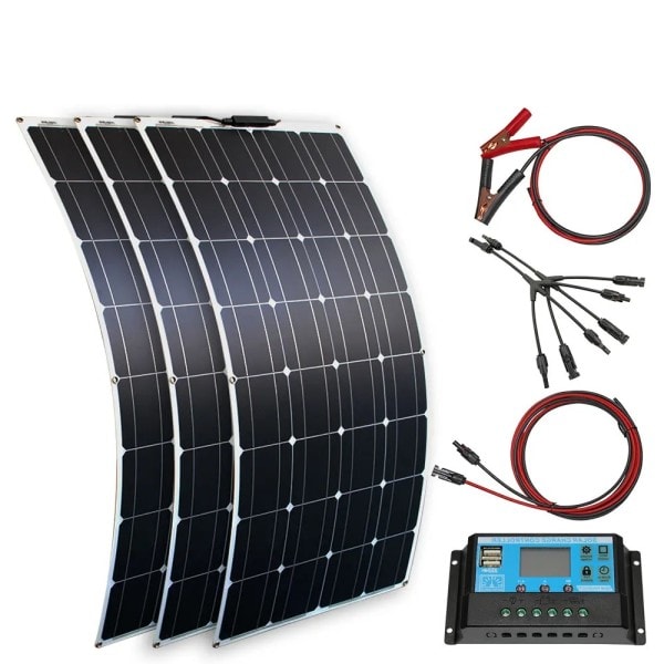 Solcelle panel sett og 300w 200w 100w fleksible solcellepaneler