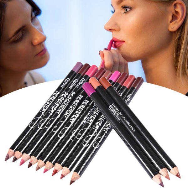 12 farger sett vannfast leppe fôr blyant helt ny profesjonell langvarig fuktighetsgivende lipliner