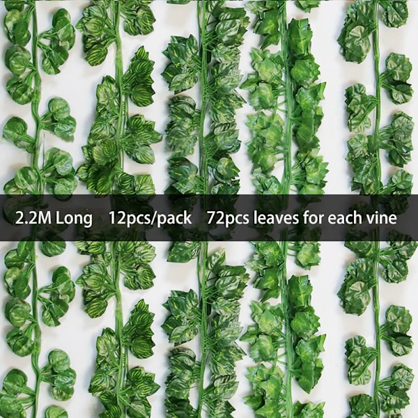 12 stykker  Kunstig Vine Plante Væg Hængende Faske Plante Drue Vine String Blade