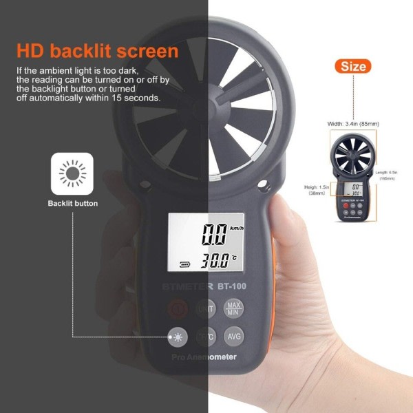 Digital Anemometer Håndholdt Vind Speed Meter Measuring Vind Speed