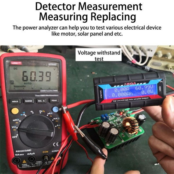 ABS Watt Meter Återanvändbar Professionell 150A Digital Elektrisk Solar panel LCD Skärm Ström Analyzer