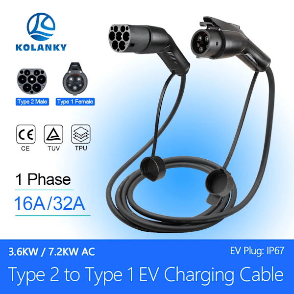 Bärbar 32A 7,2KW EV Ladd kabel