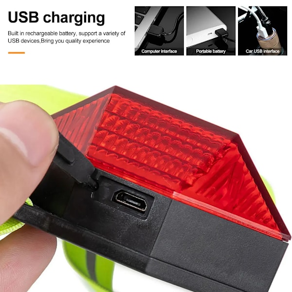 Hög kvalitet LED Natt Löpning Ljus Säkerhet Varning Baksida Lampa USB Uppladdningsbar Borst Ficklampa för Utomhus Sport Cykling Jogging