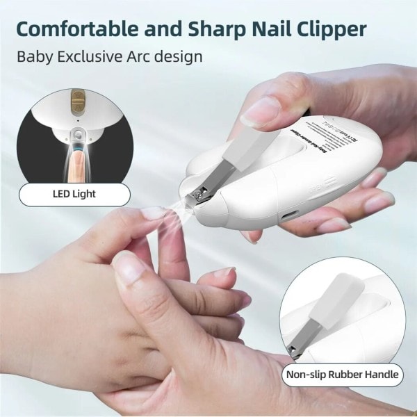 2 i 1 Elektrisk Nagelklippare för Barn Lågbuller Baby Nageltrimmer med LED Speed Justerbar Polering Verktyg Manikyr Set