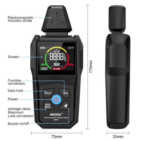 EMF Meter Digital Farge Skjerm Husholdning Elektromagnetisk Felt EMF Detektor