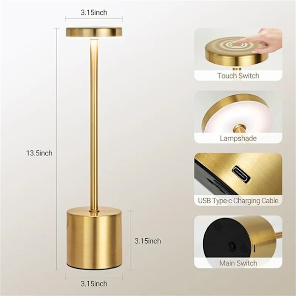 Classic Bord Lampe USB Opladbar Natt Lys Trinnløs Dimming Touch Desk Lampe