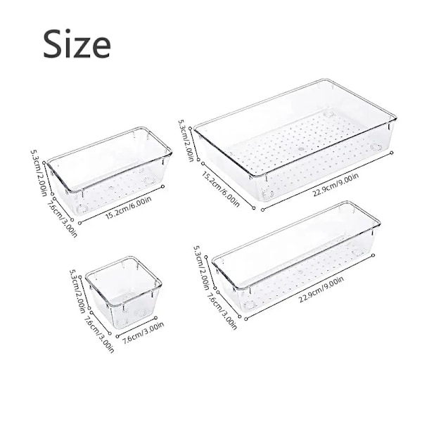 14 bitar Låda Arrangörer Set Klar Plast Skrivbord avdelare Korgar Sovrum Kommod Kontor Förvaring Låda för Smink Smycken Prylar
