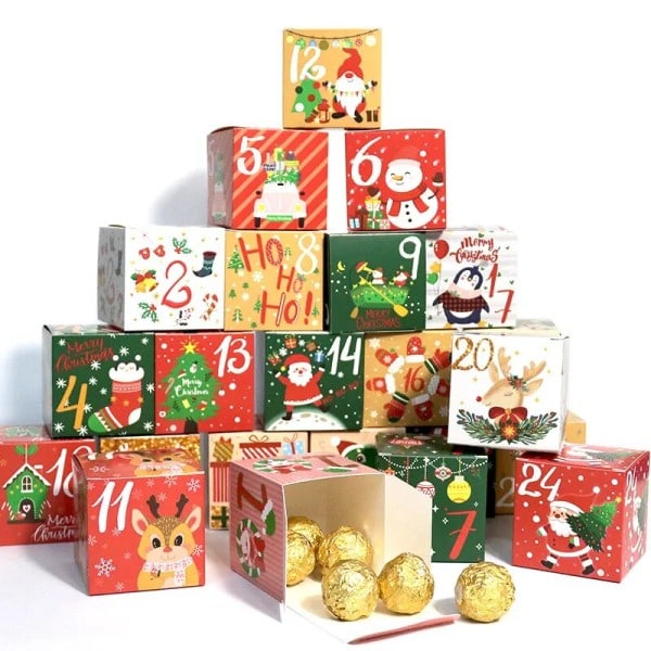 Jul advent kalender present box barn jul nyår godis kakor omslag papper box