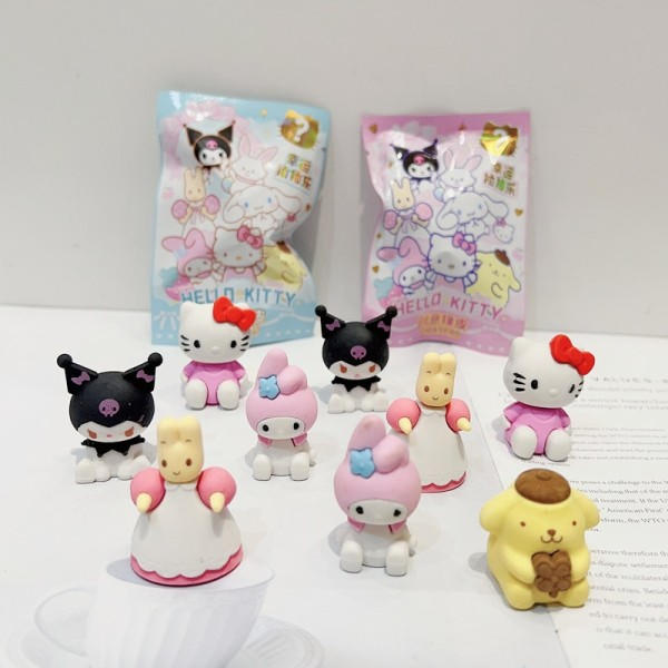 32 stykker Set Sanrio Hello Kitty Kuromi Melody Cinnamoroll Diy Kawaii Blyant Viskelæder Action Figur