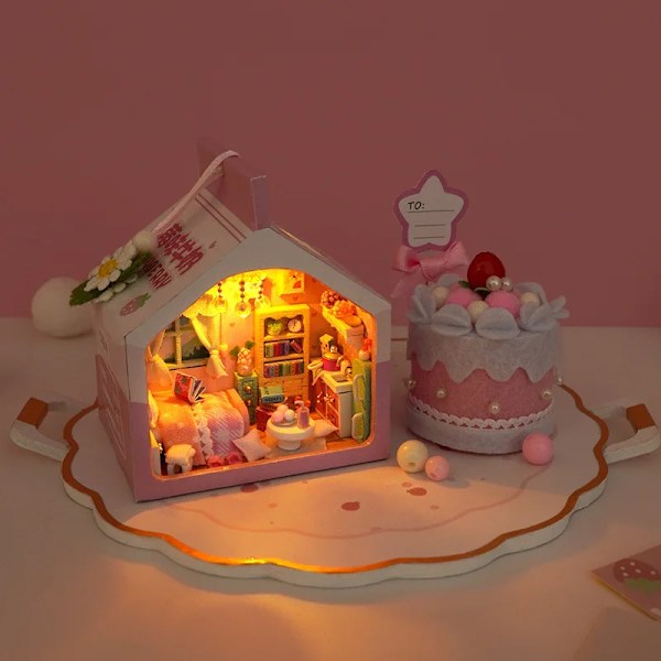 Mini Tårta Sovrum Jordgubbe Banan Mjölk Dockhus Miniatyr Byggnad Kits Leksaker