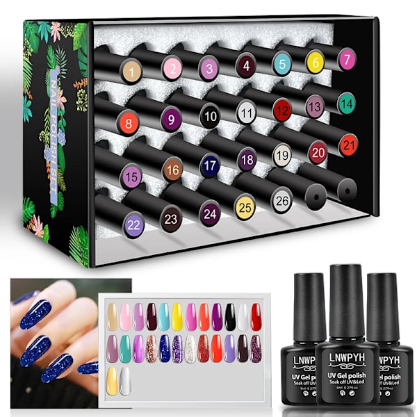 Gel Nagellack Set Nagel Gel Kit 26 Färg Semi Permanent UV Led Gel