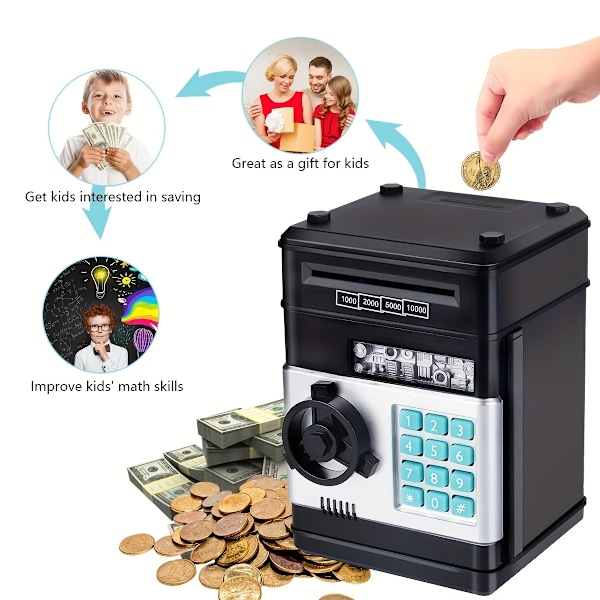 Elektronisk Piggy Bank Automatisk Mini Safe Mynt Kontanter Spara Pengar Låda