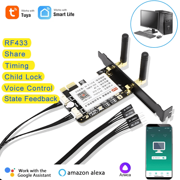 Tuya Wifi Computer Strøm Nulstil Switch PCIE Boot Card til PC Desktop Computer