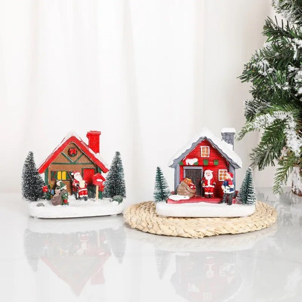 Vinter snø jul landsby jul pynt med led glød skrivebord bygg ferie pynt