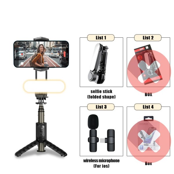 Trådlös Bluetooth Selfie Stick Stativ Handhållen Gimbal Stabilizer Monopod Med fyllning ljus slutare