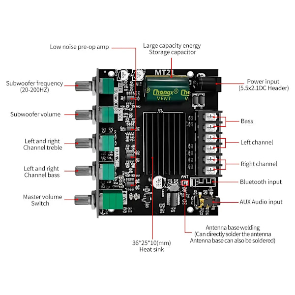 ZK-MT21 Channel Bluetooth 5.0 CS8673E 2.1 Subwoofer Forstærker Board 50W*2 +100W Power Audio Stereo Forstærker
