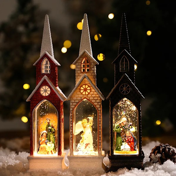 jul LED lys simulering kirke hus lysende hytte god jul pynt