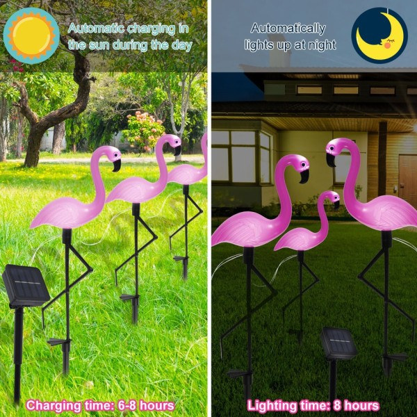 3 STK Flamingo Solar Lys IP55 Vandtæt LED Pink Flamingo Stake Lys Landskab Jord Lampe