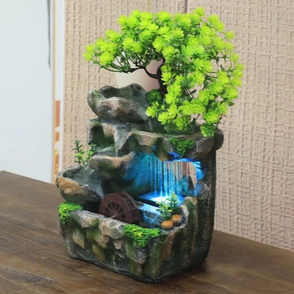 Kreativ Hjem Dekoration Skrivebord Vandfald Fontæne Zen Meditation Simulering Harpiks Rockery Vandfald Statue