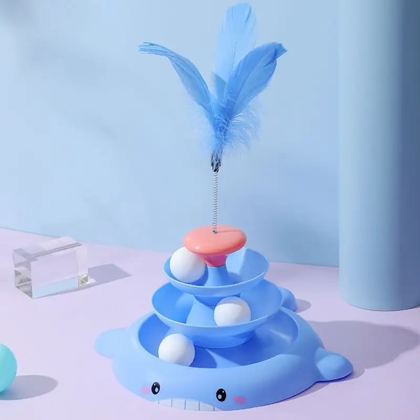 Katt Swivel Leksaksboll Själv intressant Delfin Design Med Fjädrar Husdjur pinne