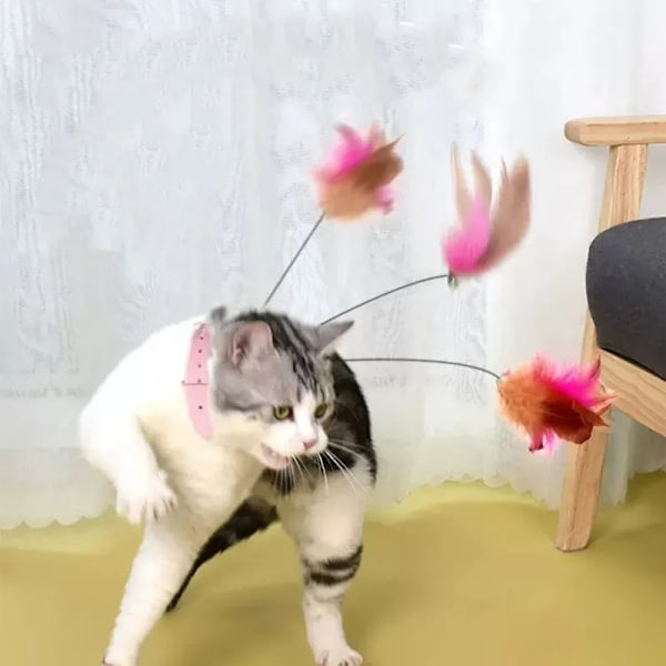 Interaktiv Katt Leksaker Rolig Fjäder Teaser Stick med Block Djur halsband Kattunge Leka Teaser Trev Träningsleksaker för katter tillbehör