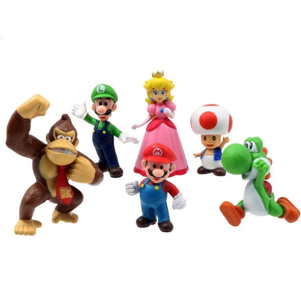 6st/set Super Mario Bros PVC Action Figur Leksaker Dockor Modell Set Luigi Yoshi Donkey Kong svamp för barn födelsedag presenter