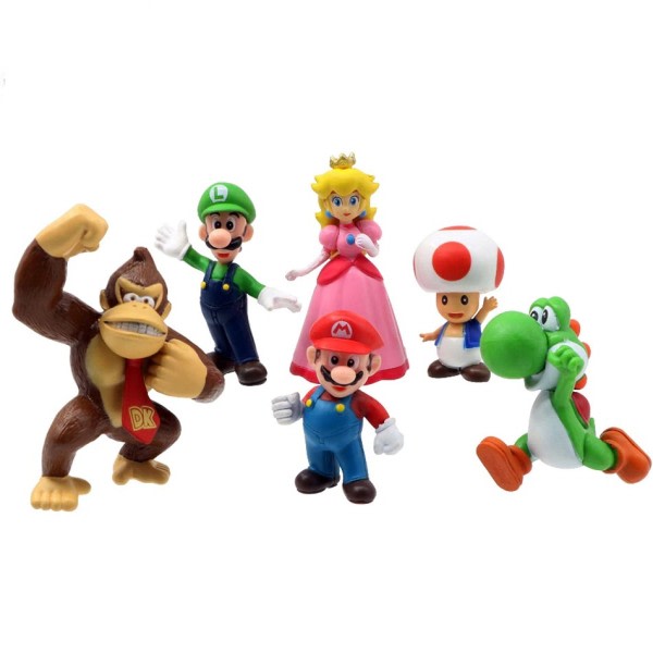 6stk/set Super Mario Bros PVC Action Figur Leker Dukker Modell Set Luigi Yoshi Donkey Kong Sopp for barn bursdagsgaver