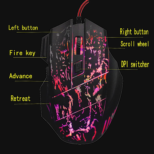 Kablet Spill Mus Streaming Crack Fargerikt Lys USB Port Mus 7 knapp 3200DPI Justerbar