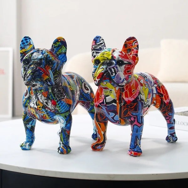 Maleri Graffiti Bulldog Statue Trykt Harpiks Hund Håndværk Hjem Dekoration