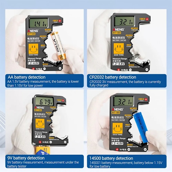 Ultraliten batteri testare 9V knapp cell universell hushåll LCD Digital display batteri testare
