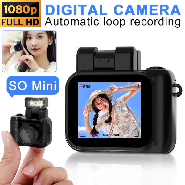 HD1080P Mini Kamera Bærbart Lomme Cam med  LCD Skjerm Digitalt Kamera med Blits Lys Video opptaker Student Liten videokamera