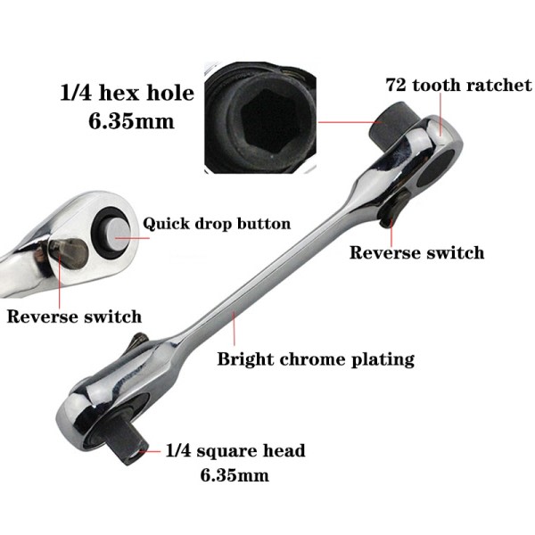 2 i 1 Mini Hex Bit Driver Skruetrækker Håndtag Tovejs Quick Release Nøgle Skruenøgle Dobbelt hoved skralde fatning nøgle