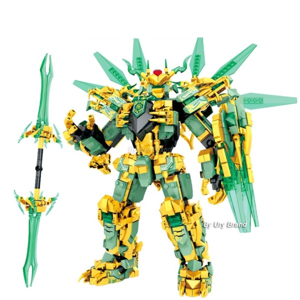 Ninja Golden Warrior Robot Mech 2 Heads Flying Dragons Set Fighter Figurs Building Blocks Leksaker